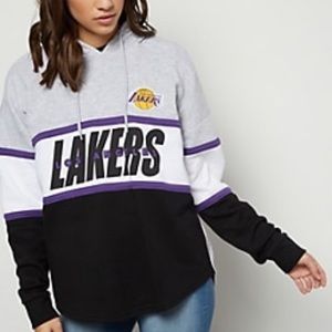 LAKERS GRAY COLORBLOCK STRIPED HOODIE